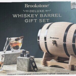 Brookstone Deluxe Whiskey Barrel Gift Set - Natural Wood